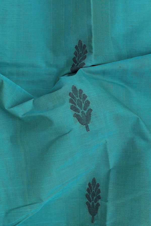 Kanchi Cotton Saree In Teal Blue With Floral Buttas