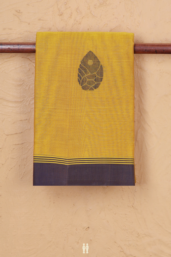 Kanchi Cotton Saree In Mustard Yellow With Threadwork Buttas