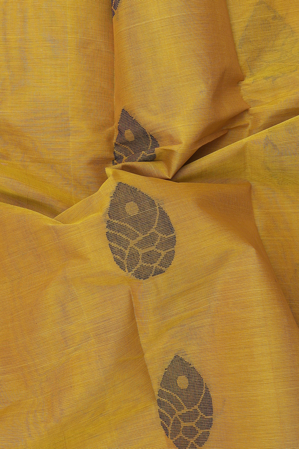 Kanchi Cotton Saree In Mustard Yellow With Threadwork Buttas