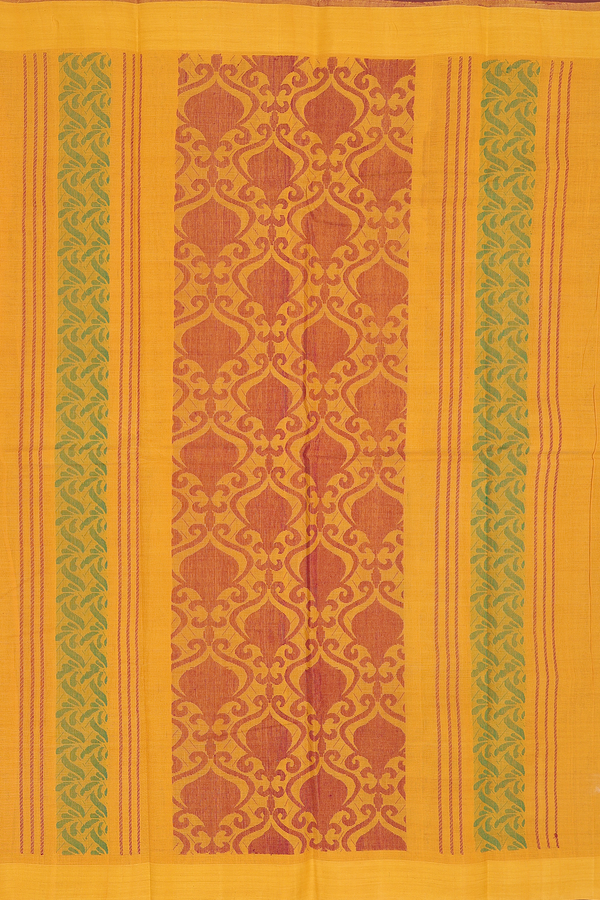 Kanchi Cotton Saree In Berry Red With Threadwork Buttas