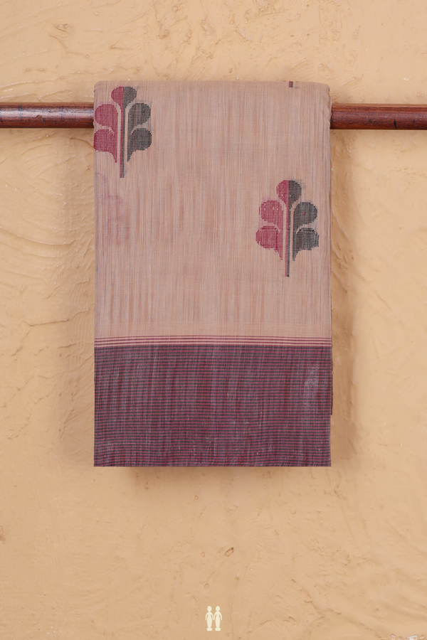 Kanchi Cotton Saree In Light Brown With Threadwork Motifs