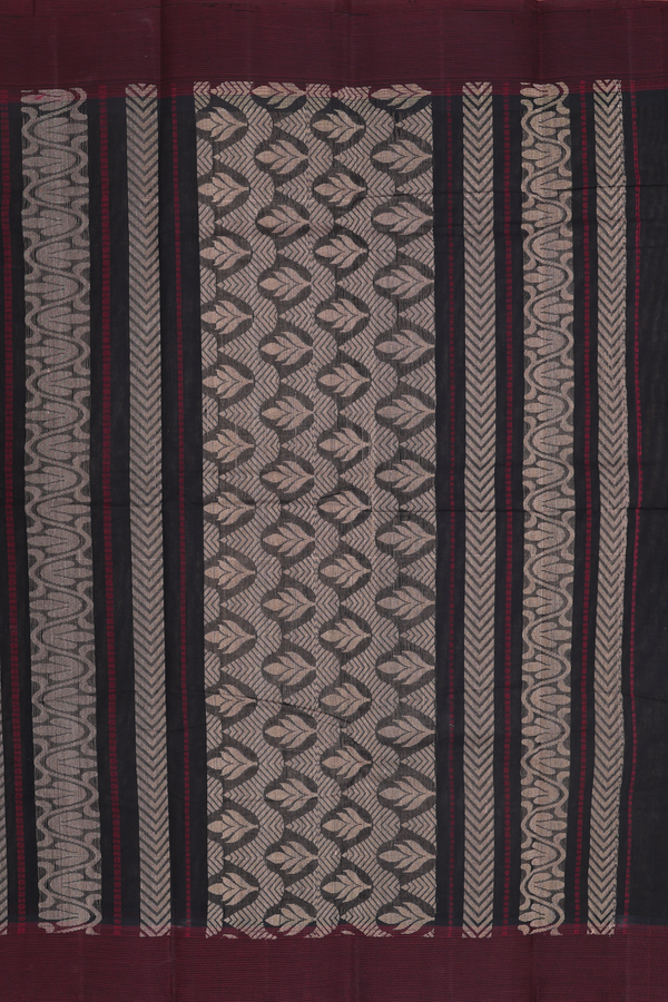 Kanchi Cotton Saree In Light Brown With Threadwork Motifs