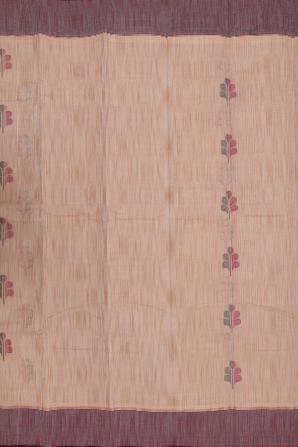 Kanchi Cotton Saree In Light Brown With Threadwork Motifs