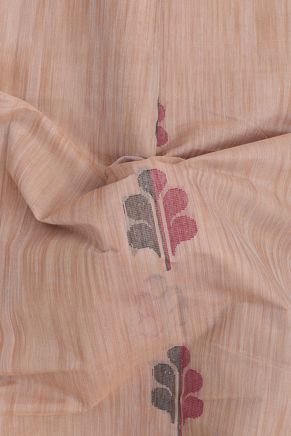 Kanchi Cotton Saree In Light Brown With Threadwork Motifs