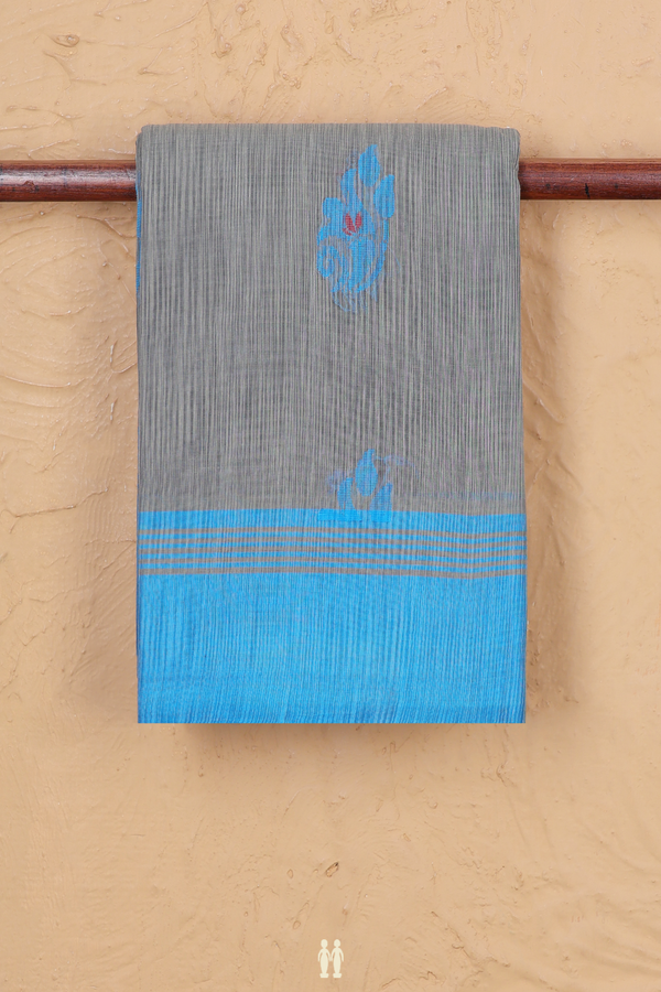 Kanchi Cotton Saree In Grey With Threadwork Buttas