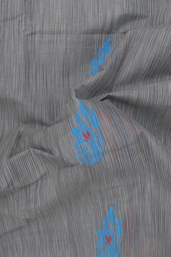Kanchi Cotton Saree In Grey With Threadwork Buttas