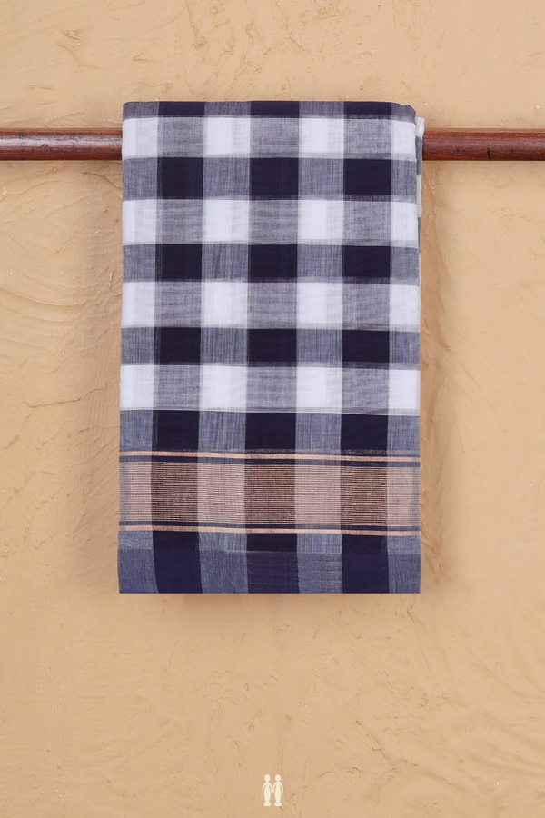 Chettinadu Cotton Saree In Blue And White With Checks Design