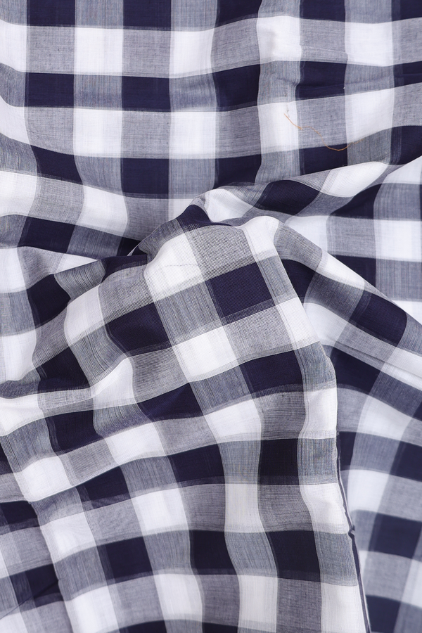 Chettinadu Cotton Saree In Blue And White With Checks Design