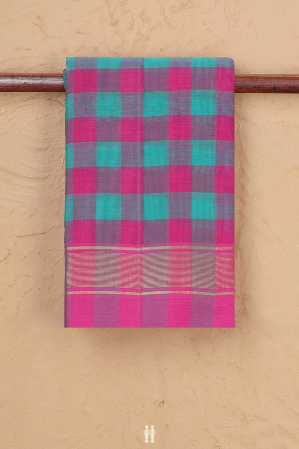 Chettinadu Cotton Saree In Pink And Green With Checks Design