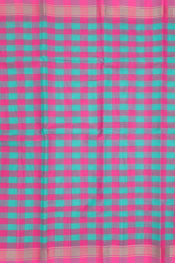 Chettinadu Cotton Saree In Pink And Green With Checks Design