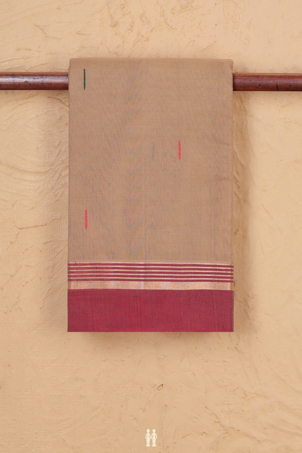 Kanchi Cotton Saree In Light Brown With Threadwork Buttas