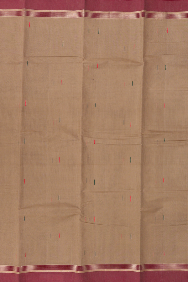 Kanchi Cotton Saree In Light Brown With Threadwork Buttas