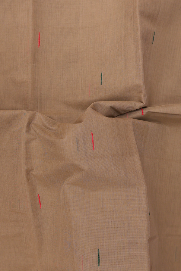 Kanchi Cotton Saree In Light Brown With Threadwork Buttas