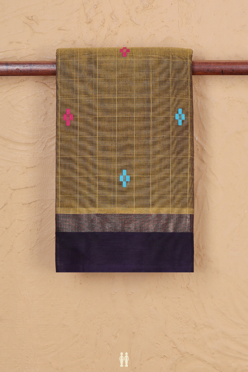 Chettinadu Cotton Saree In Mehendi Green With Checks Design
