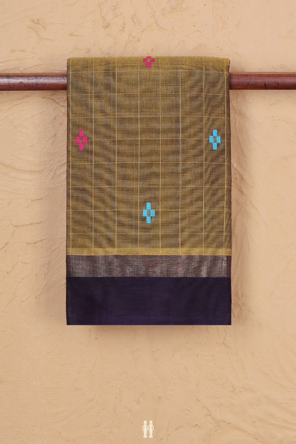 Chettinadu Cotton Saree In Mehendi Green With Checks Design