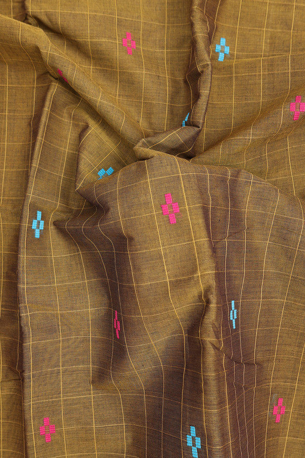 Chettinadu Cotton Saree In Mehendi Green With Checks Design