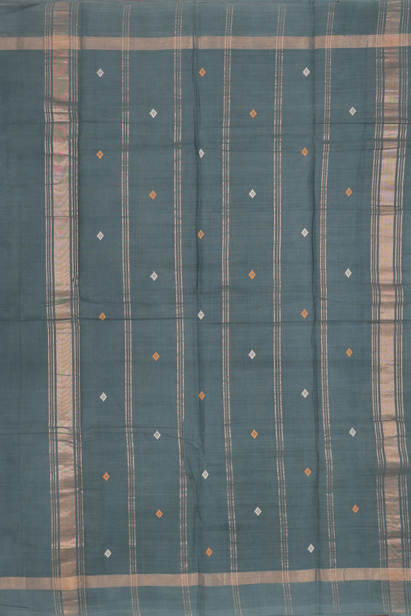 Kanchi Cotton Saree In Sage Green Along Checks With Buttas