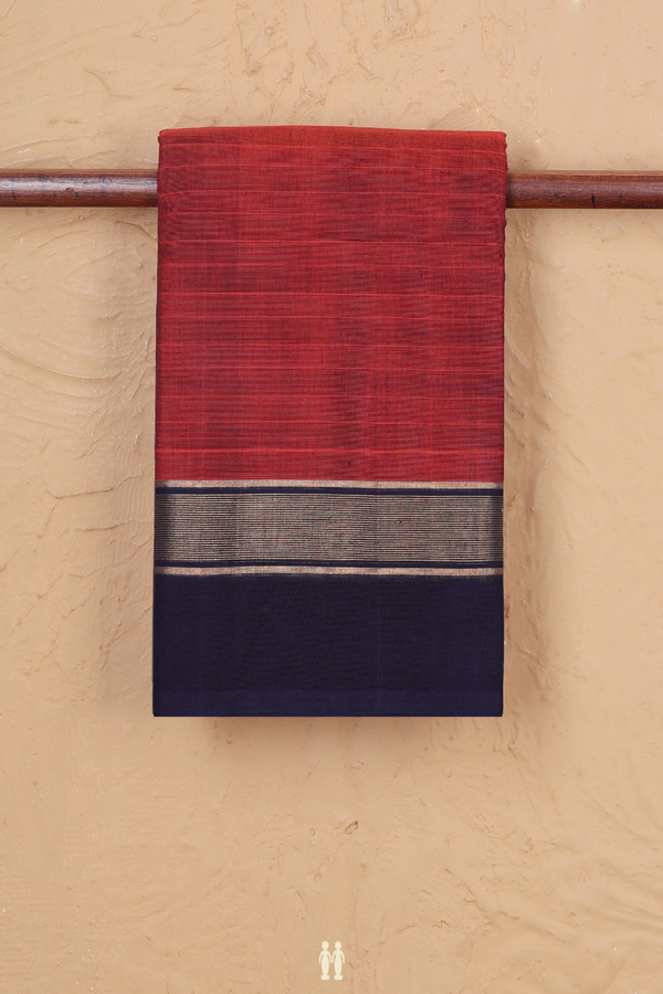 Chettinadu Cotton Saree In Red With Self Stripes Design