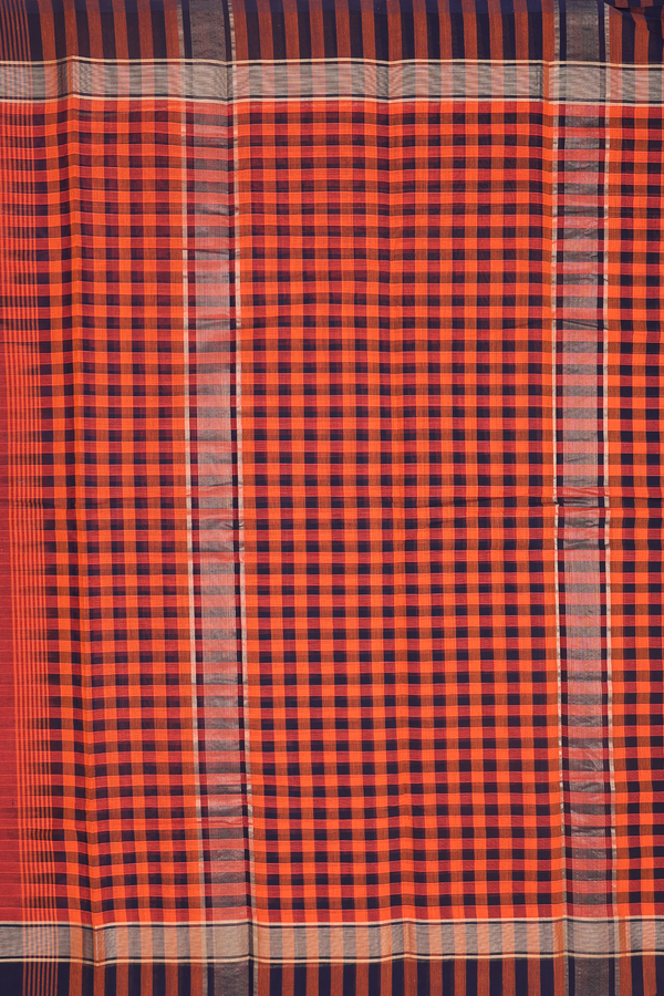 Chettinadu Cotton Saree In Red With Self Stripes Design