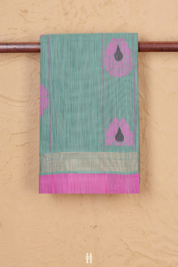 Kanchi Cotton Saree In Dusty Green With Threadwork Motifs