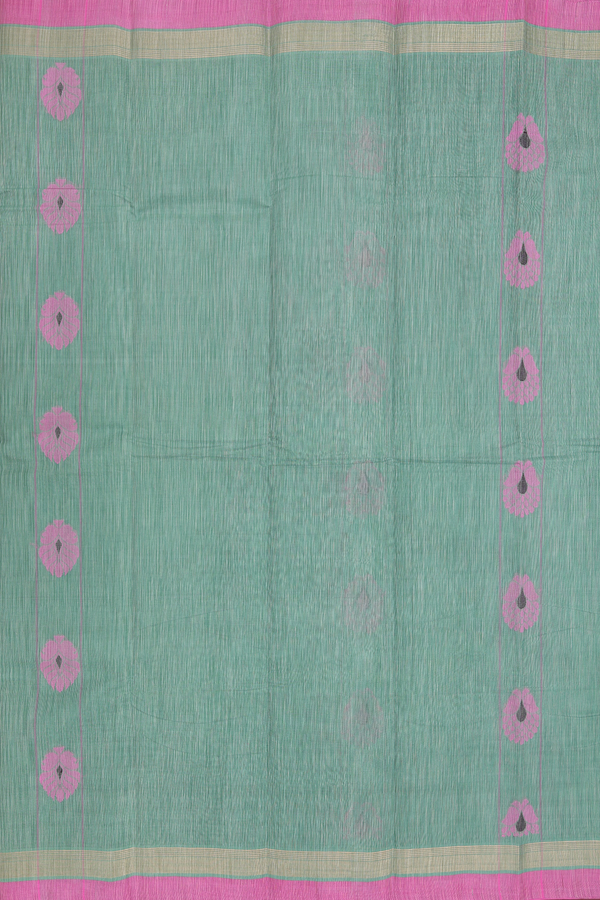 Kanchi Cotton Saree In Dusty Green With Threadwork Motifs