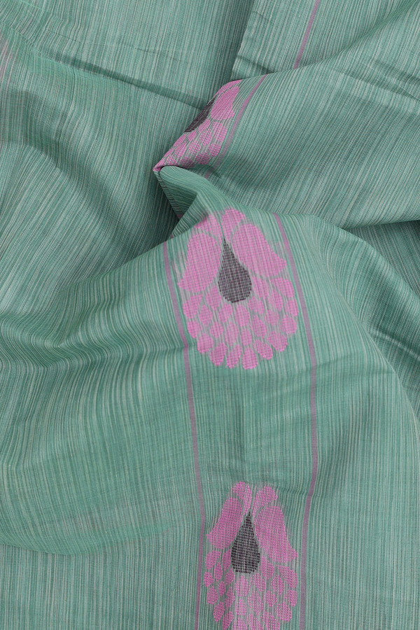 Kanchi Cotton Saree In Dusty Green With Threadwork Motifs