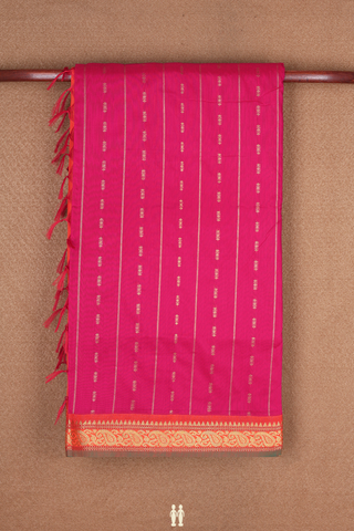 Zari Striped Design Rose Red Kalyani Cotton Saree