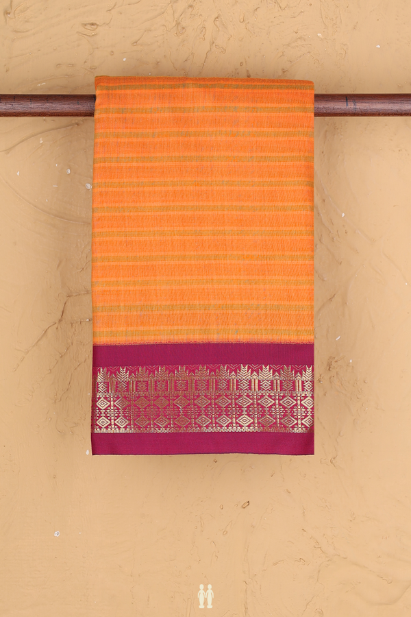 Apoorva Cotton Saree In Royal Orange With Stripes Design