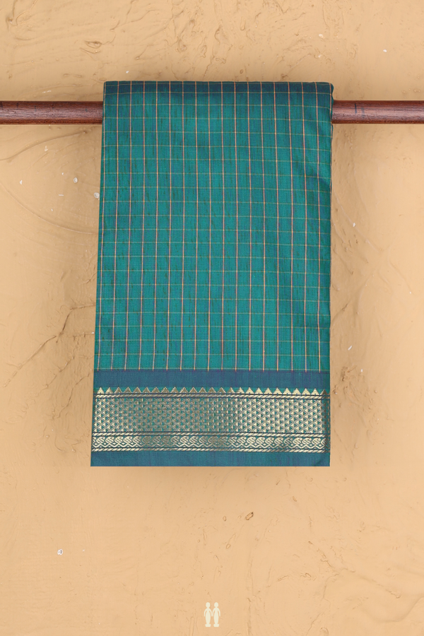 Apoorva Cotton Saree In Pine Green With Checks Design