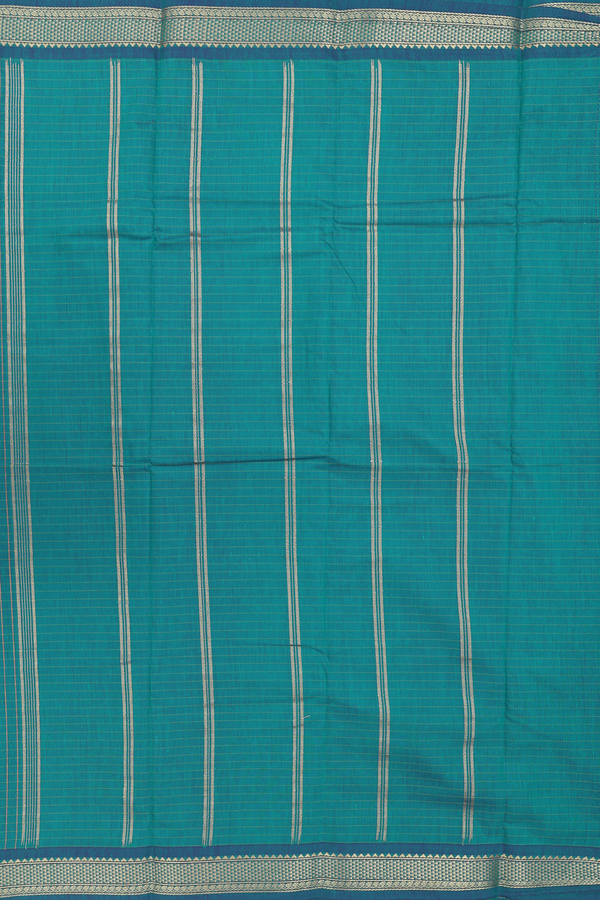 Apoorva Cotton Saree In Pine Green With Checks Design