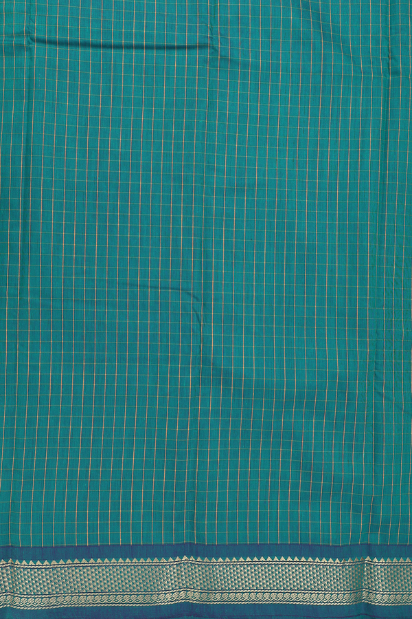 Apoorva Cotton Saree In Pine Green With Checks Design