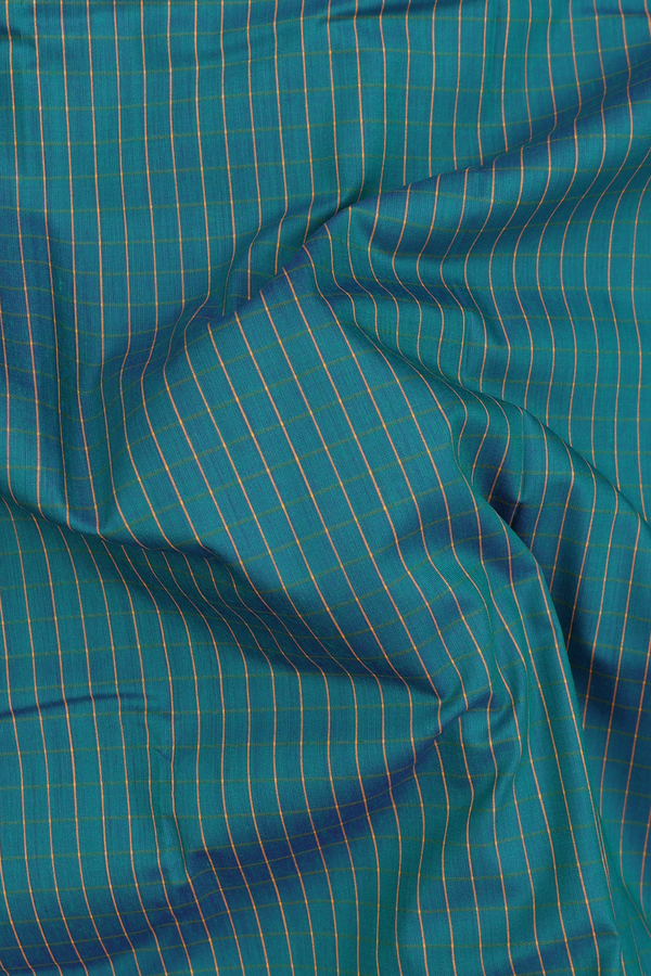 Apoorva Cotton Saree In Teal Blue With Checks Design