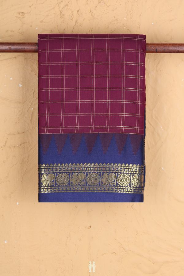 Apoorva Cotton Saree In Berry Purple With Checks Design