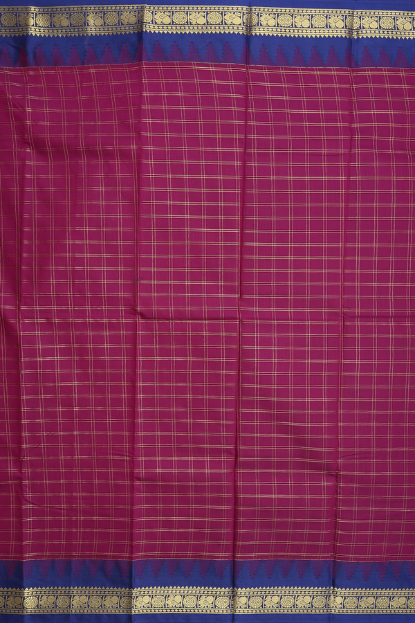 Apoorva Cotton Saree In Berry Purple With Checks Design