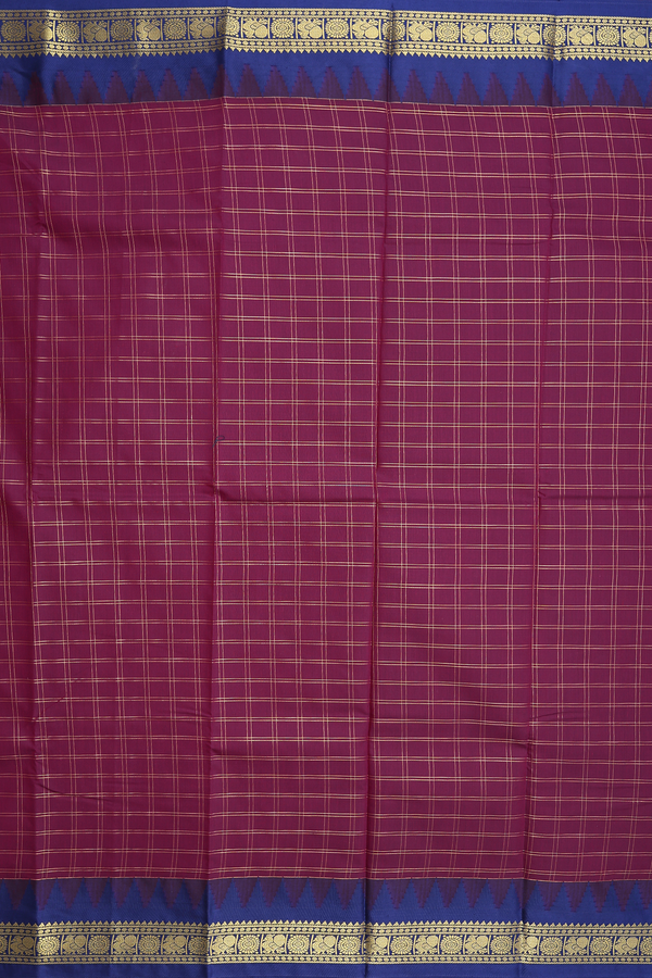 Apoorva Cotton Saree In Berry Purple With Checks Design