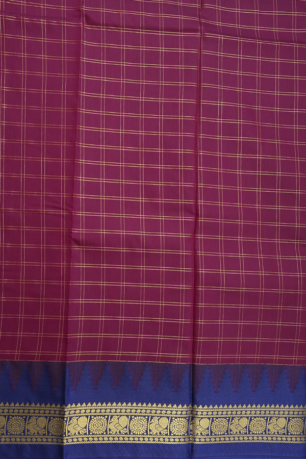 Apoorva Cotton Saree In Berry Purple With Checks Design