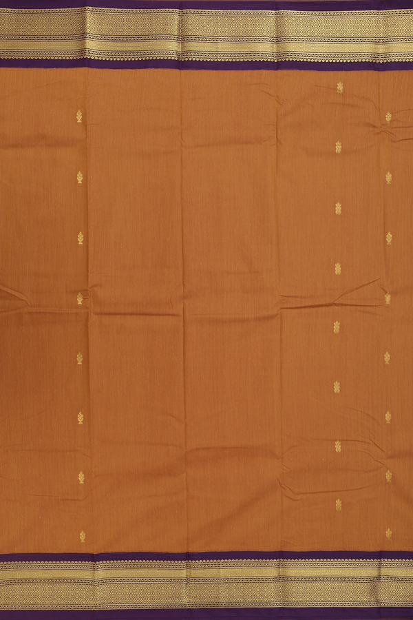 Apoorva Cotton Saree In Orange With Zari Buttas