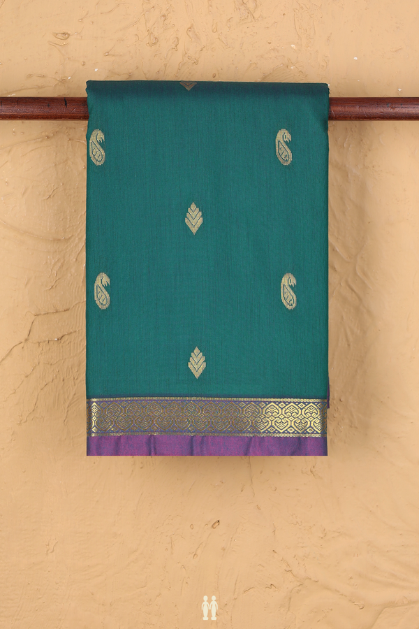 Apoorva Cotton Saree In Teal Blue With Paisley Buttas