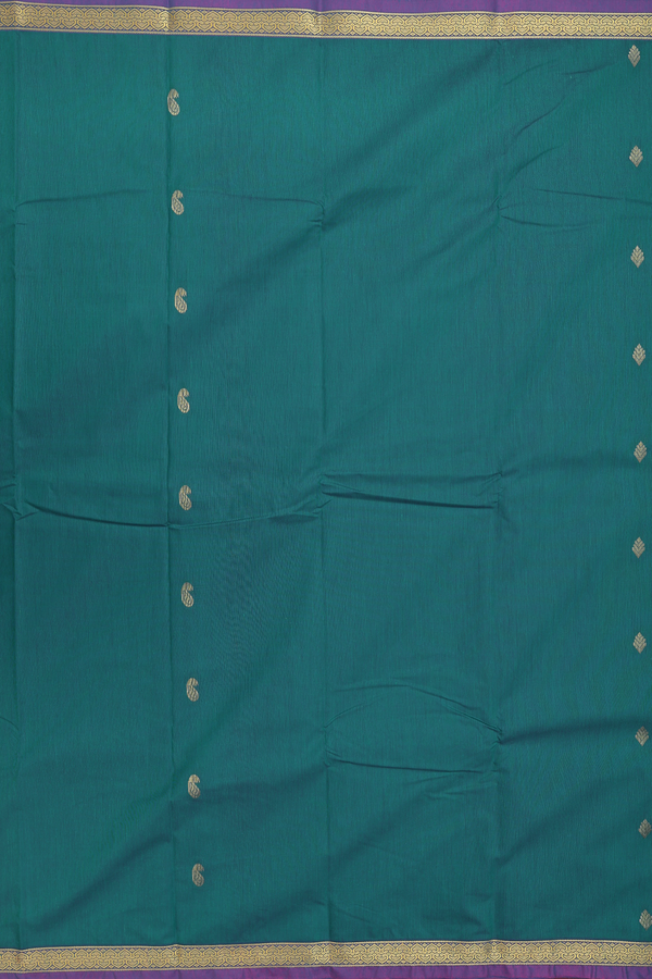 Apoorva Cotton Saree In Teal Blue With Paisley Buttas