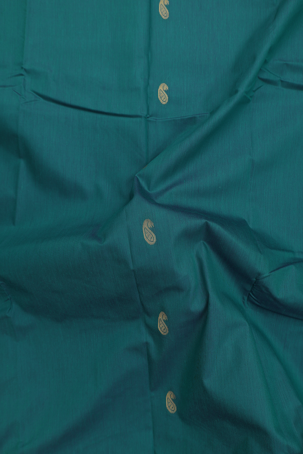 Apoorva Cotton Saree In Teal Blue With Paisley Buttas