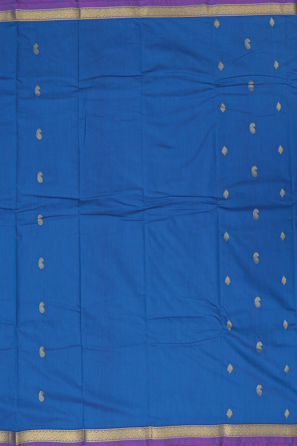 Apoorva Cotton Saree In Capri Blue With Paisley Buttas