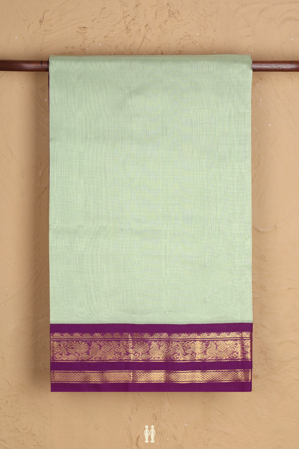 Silk Cotton Saree In Light Green With Contrast Border