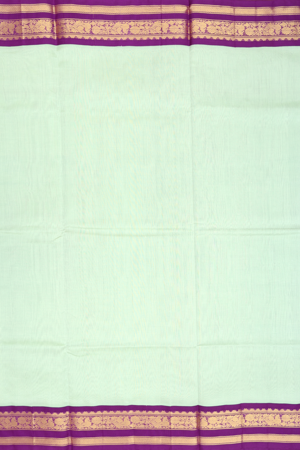 Silk Cotton Saree In Light Green With Contrast Border