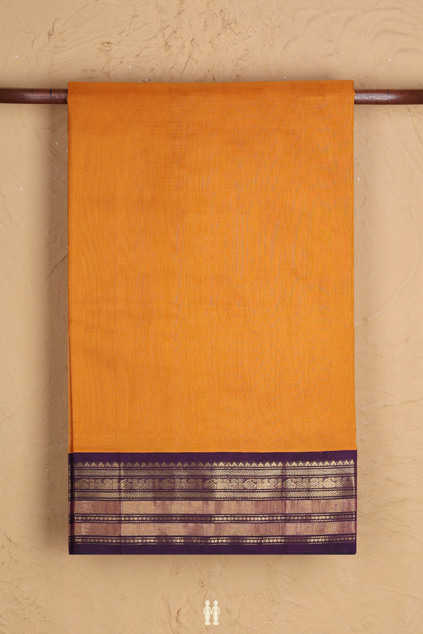 Silk Cotton Saree In Honey Orange With Contrast Border