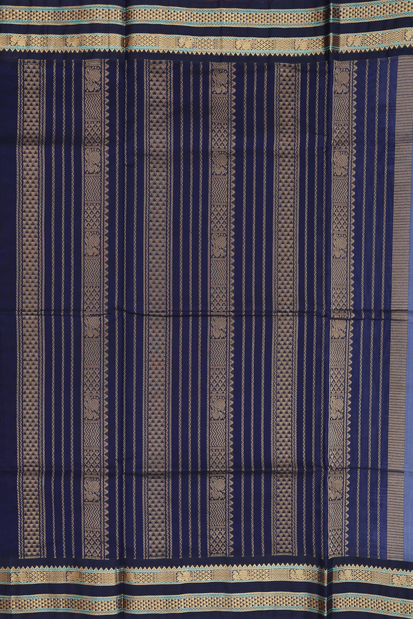 Silk Cotton Saree In Pigeon Blue With Contrast Border