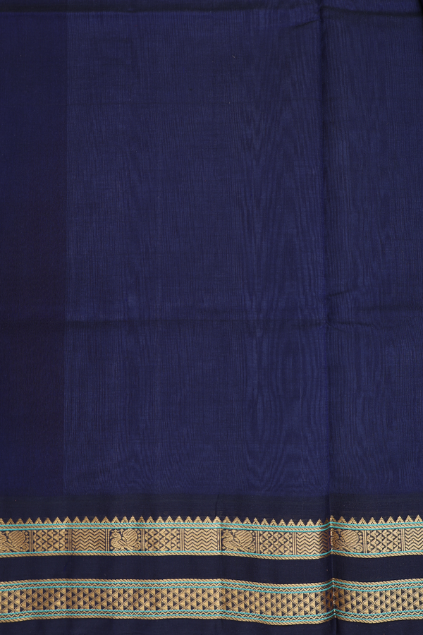 Silk Cotton Saree In Pigeon Blue With Contrast Border