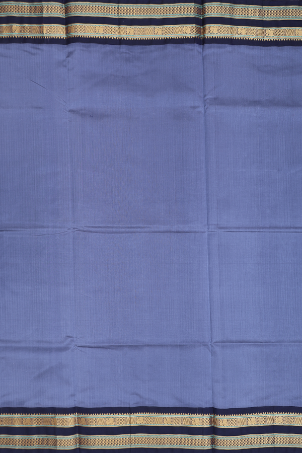 Silk Cotton Saree In Pigeon Blue With Contrast Border
