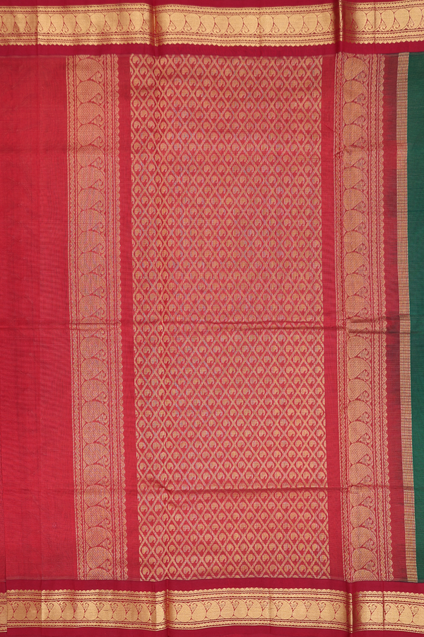 Traditional Silk Cotton Saree In Green With Paisley Buttas