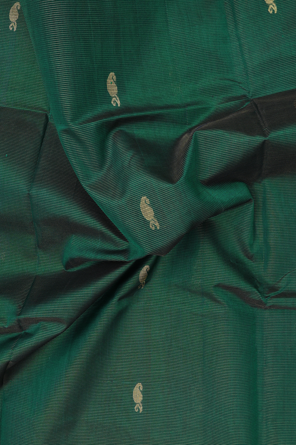 Traditional Silk Cotton Saree In Green With Paisley Buttas