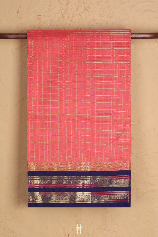 Traditional Silk Cotton Saree In Pink With Checks Design